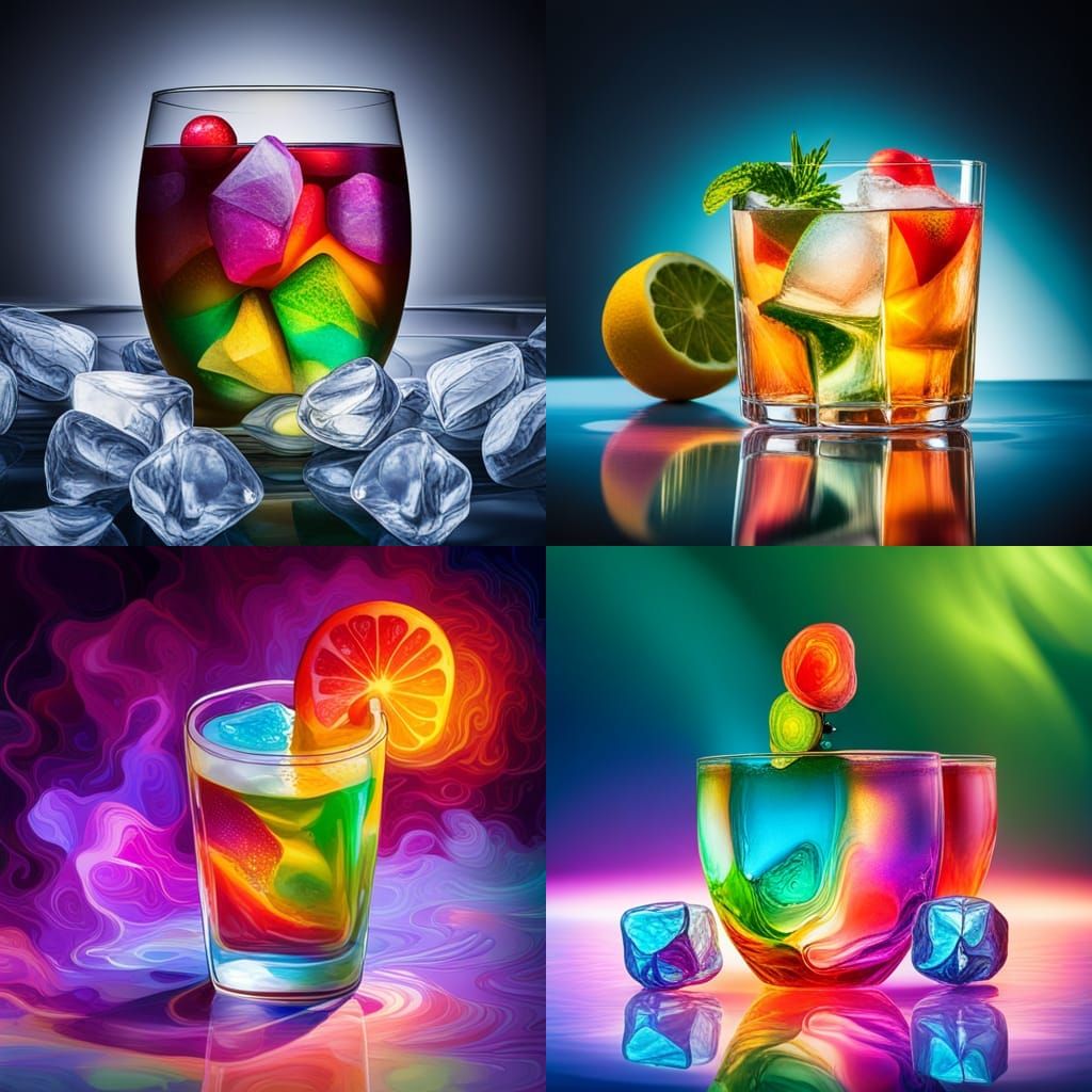 Psychedelic Ice Cubes in a Cocktail