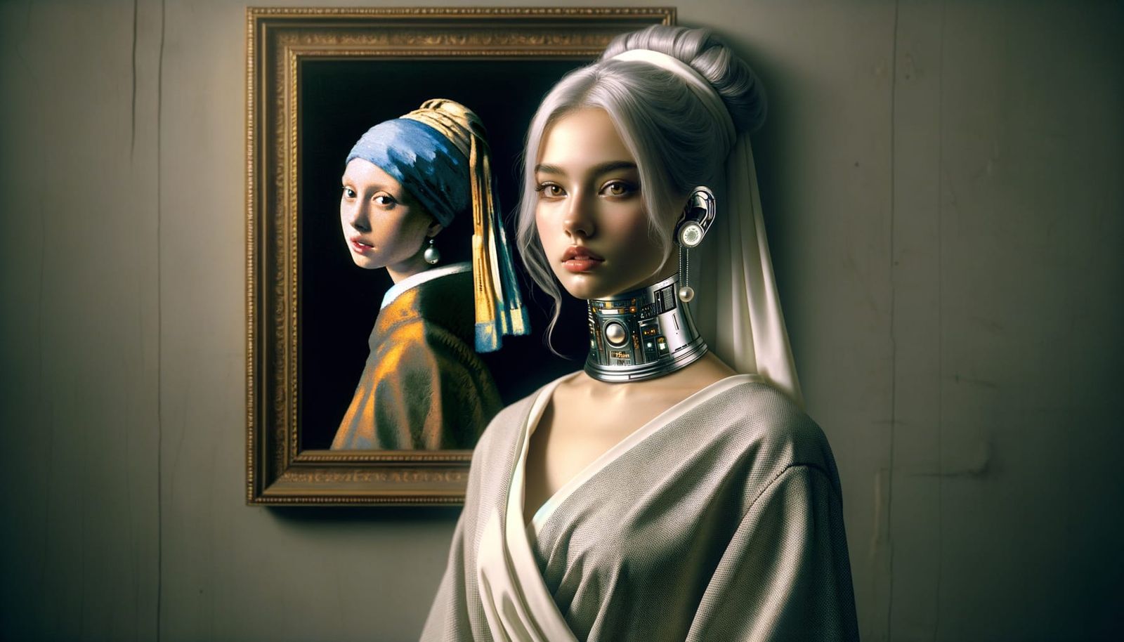 Futuristic Magazine Cover: Aristocratic Woman in Vermeer Sty...