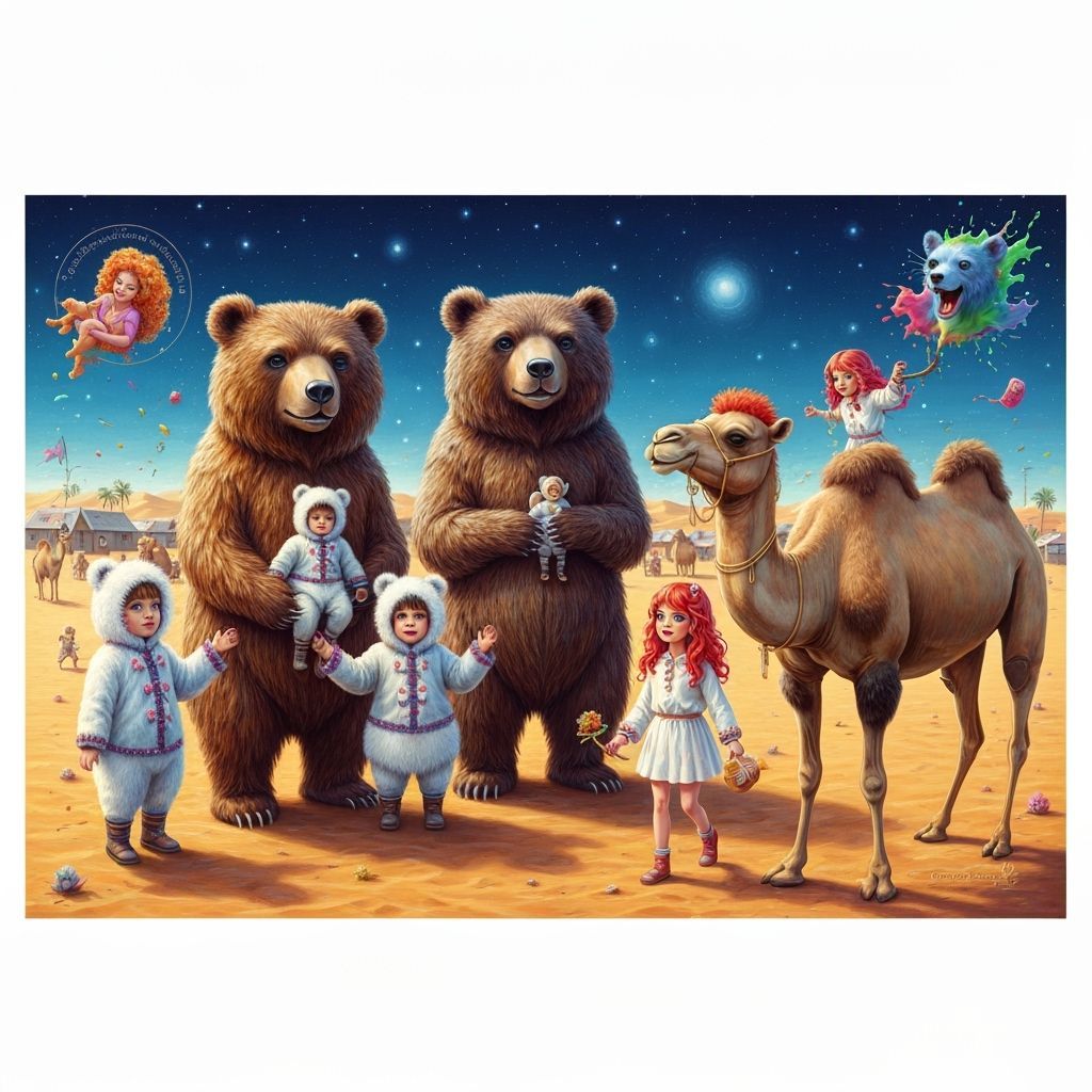 Surreal Bear Festival in Starry Desert Town