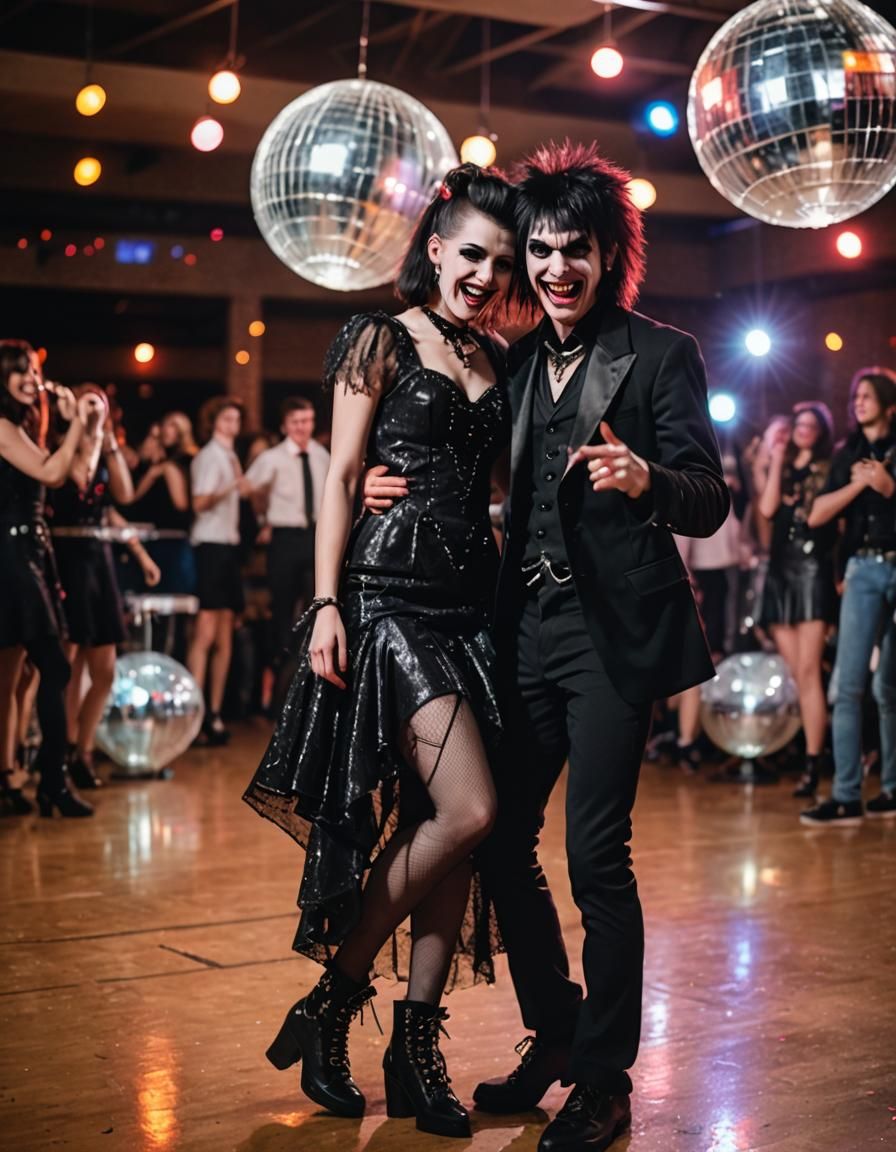 Punk Rock Vampire Couple at 1980s Prom
