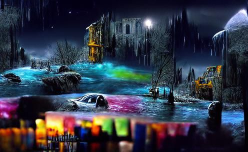 Menacing Nightscape: Realistic Matte Painting