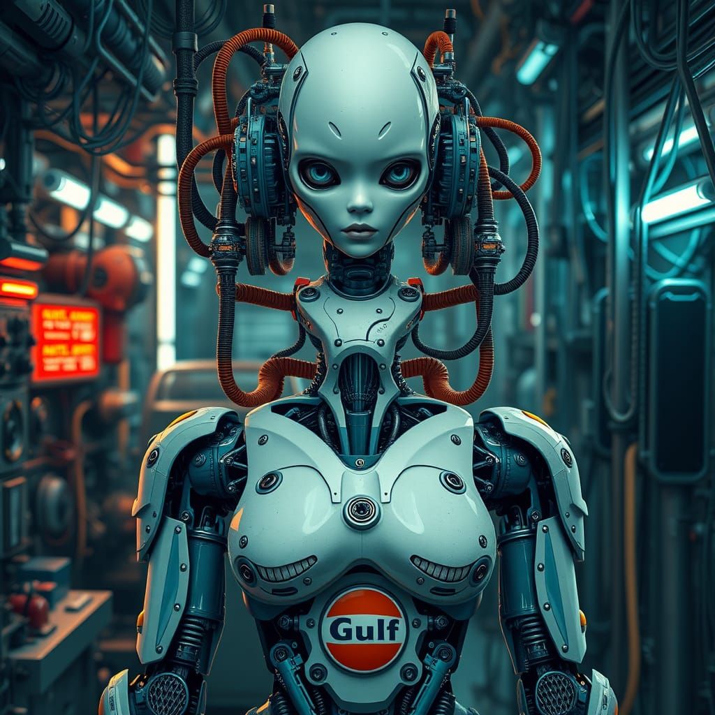 Cybernetic Goddess in Industrial Hues