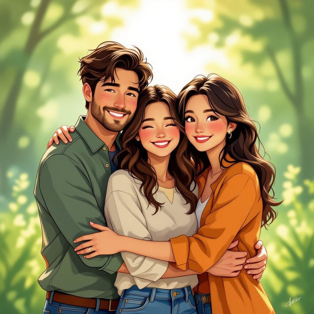 Warm Embrace: A Whimsical Scene in Rockwell Style