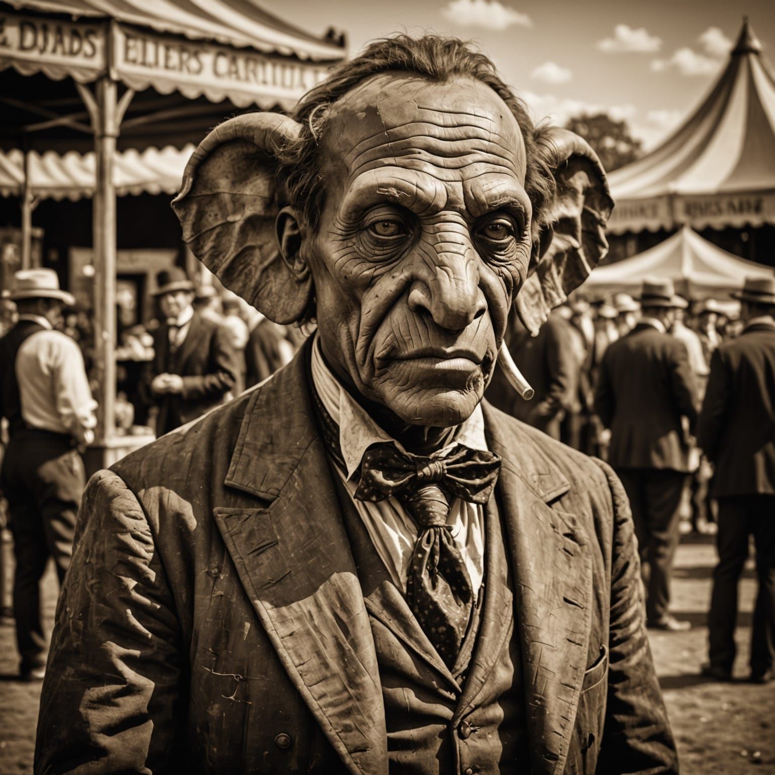 Vintage Sepia Photo of Elephant Man