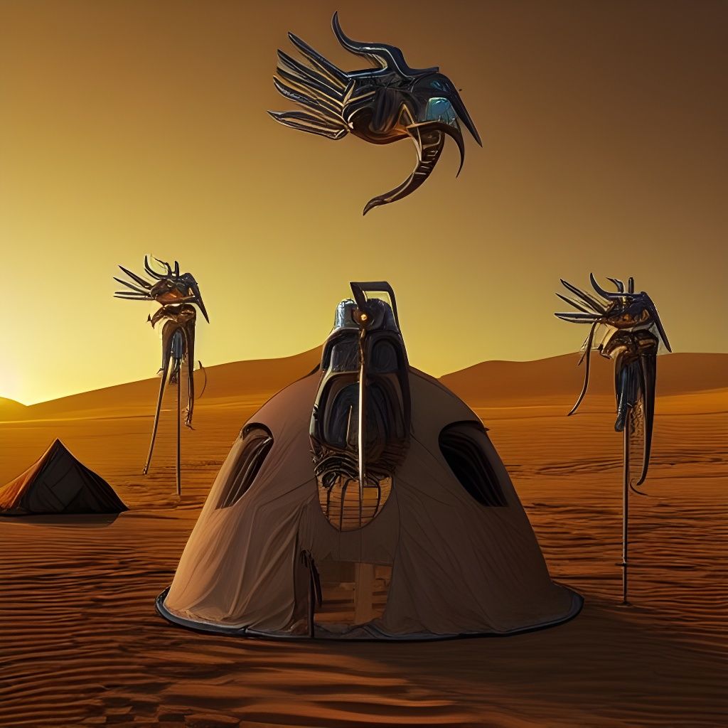 Desert Camping with Ancestors in Sci-Fi Style