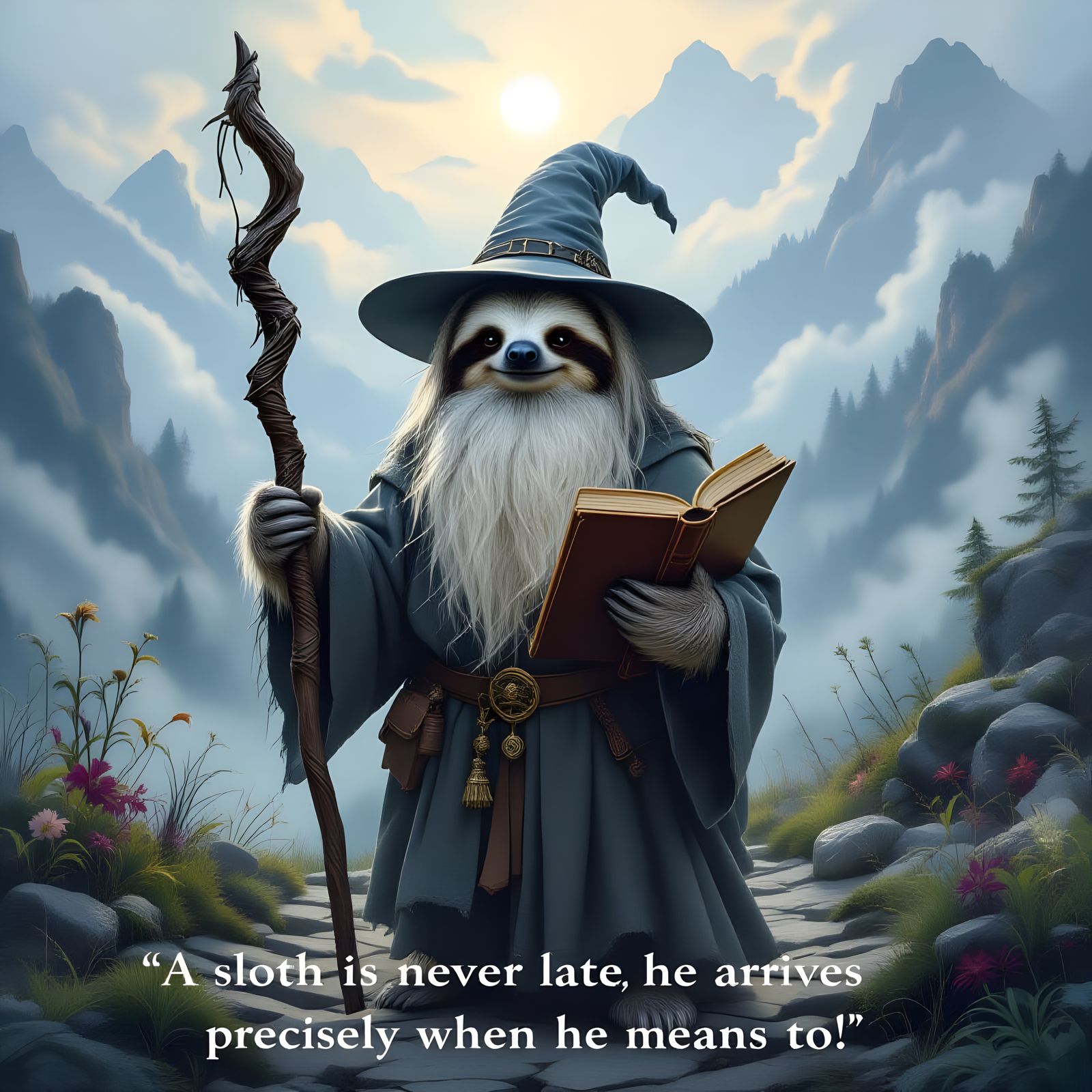 Sloth Gandalf in Ethereal Fantasy Mist
