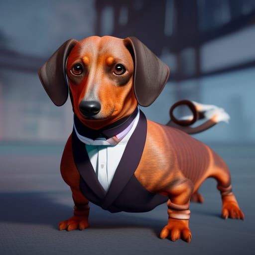 Weiner Dog in a Suit: Detailed Matte Painting