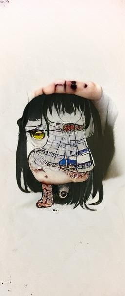 Sad Emo Chibi Girl with Body Horror Elements
