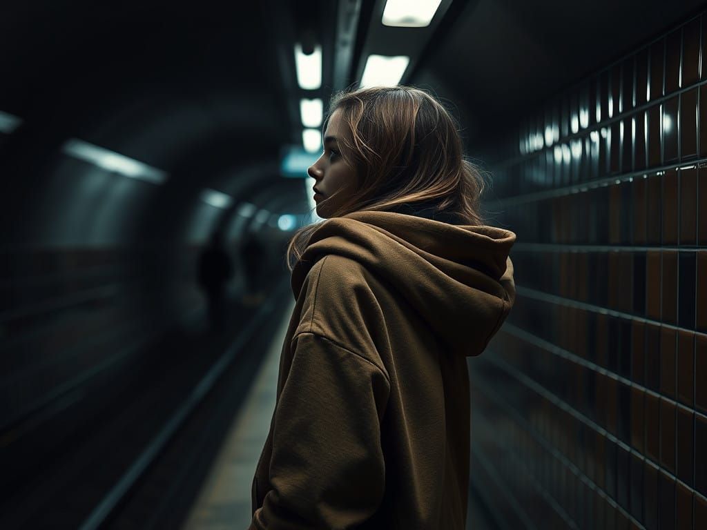 Lost in the City: A Young Woman's Contemplative Subway Scene