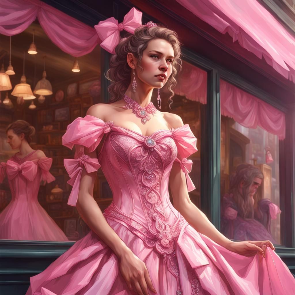 Elaborate Pink Dress with Bows and Jewels