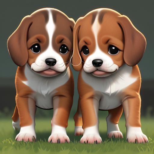 Beagle Pups Playing Ball in Pixar Style