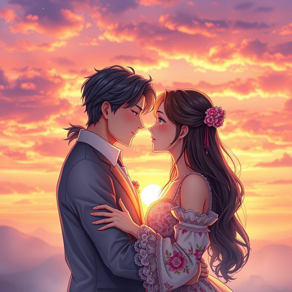 Romantic Couple at Sunset: 3D Digital Art