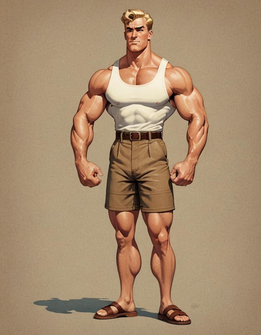 Muscular Bodybuilder in Classic Animation Style