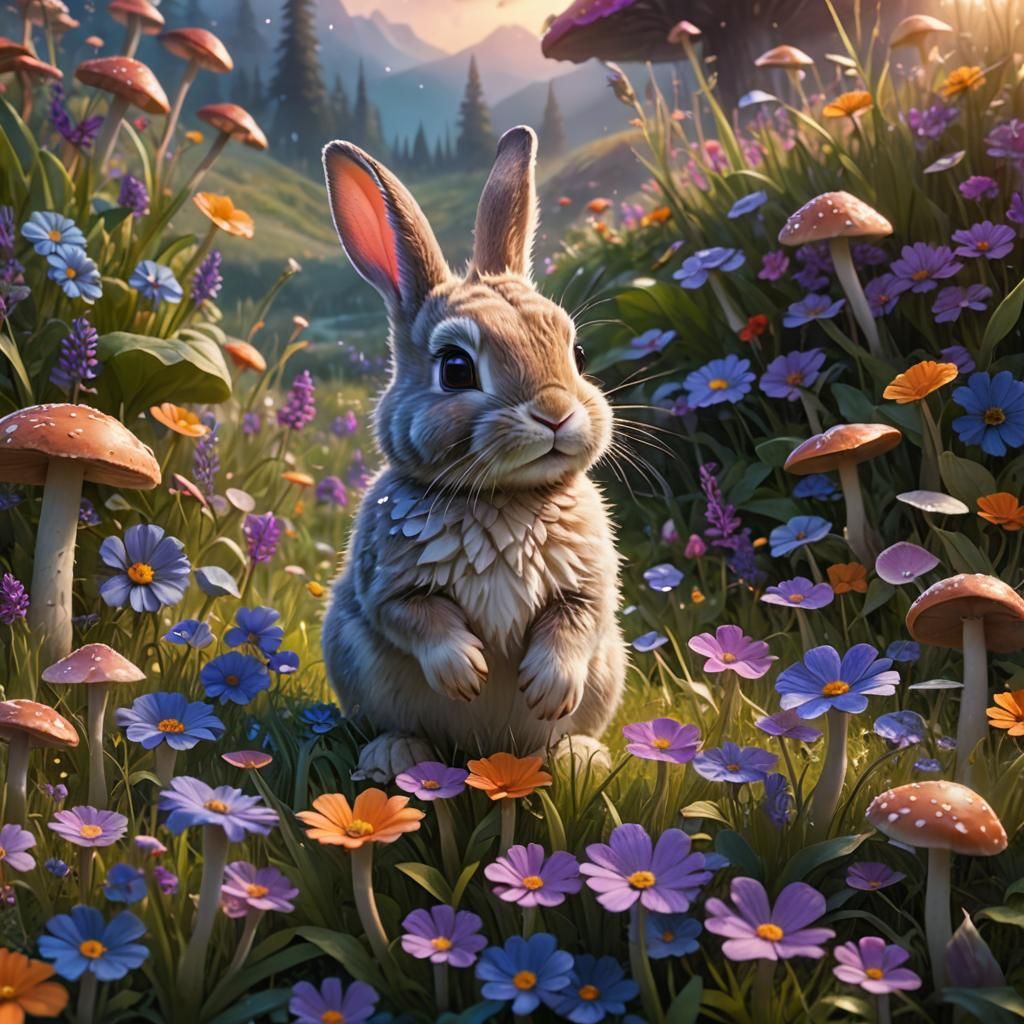 Cute Bunny in Magical Meadow: Fantasy Concept Art