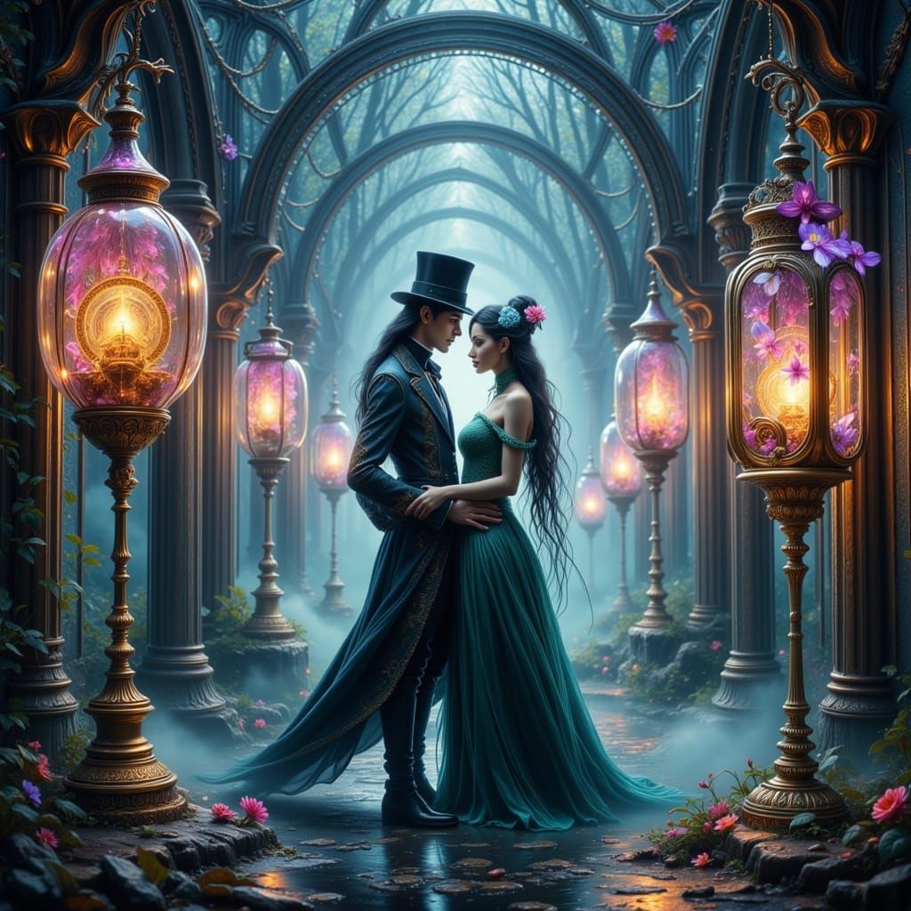 Steampunk Elven Couple in Mystical Forest