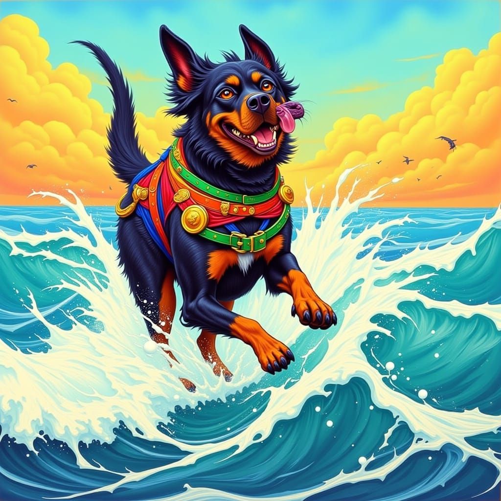 Dog Running on Beach in Energetic Style