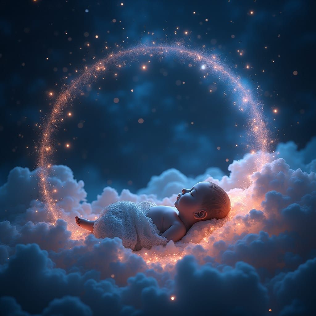 Dreamy Infant in Starry Night Sky