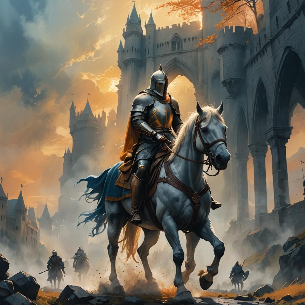 Knight Exiting Freeway Near Fantasy City