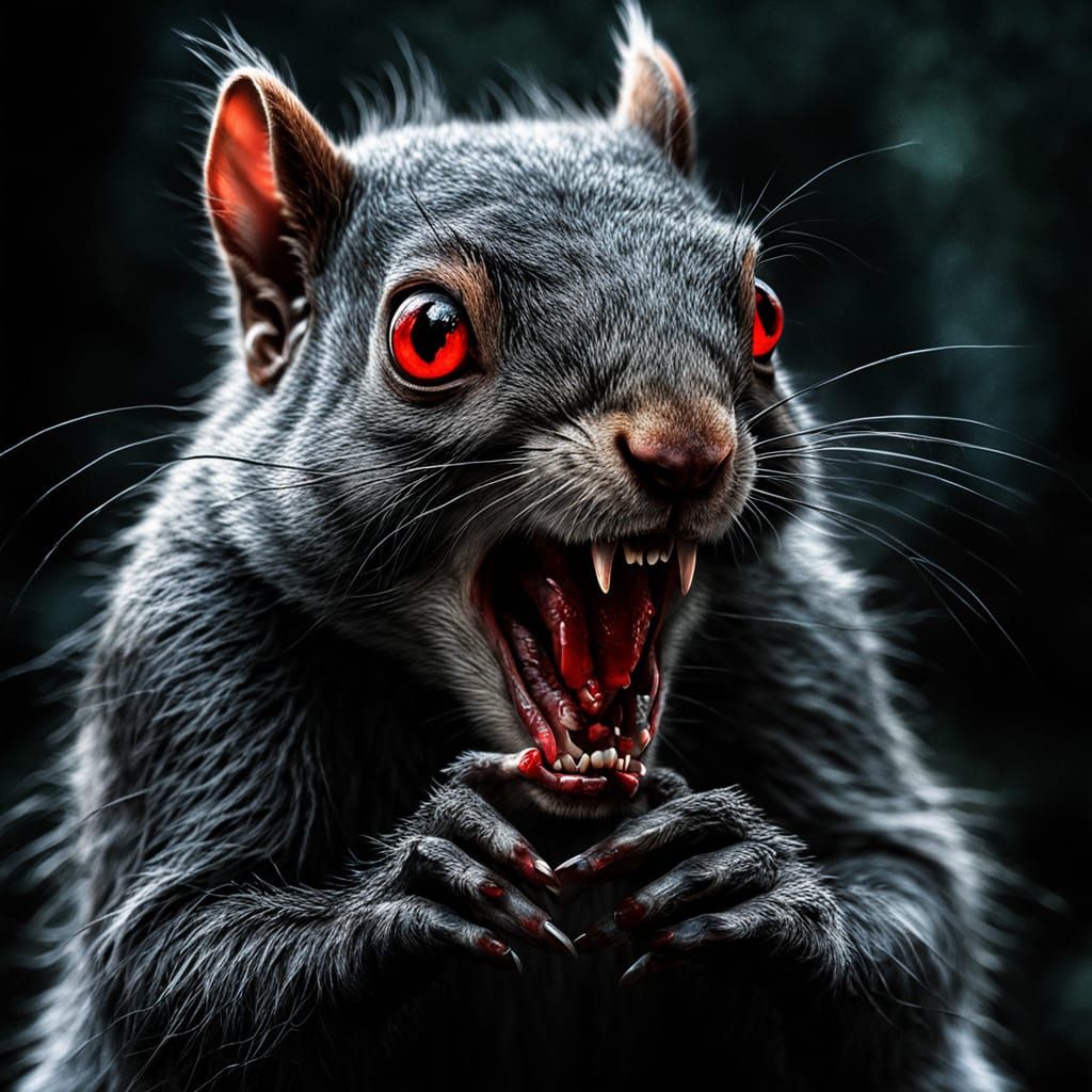 Mischievous Squirrel with Glowing Eyes: Dark Fantasy Horror
