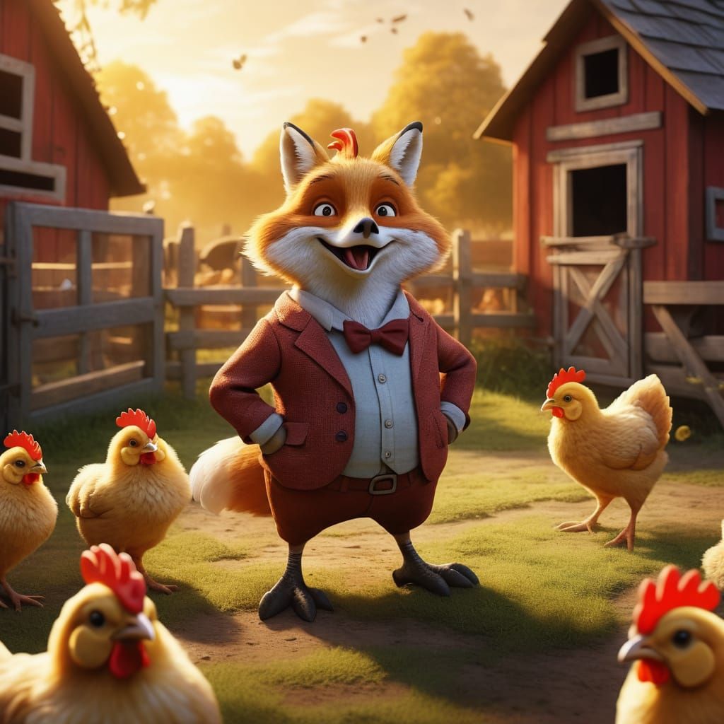 Clever Fox Disguised As Chicken In Barnyard