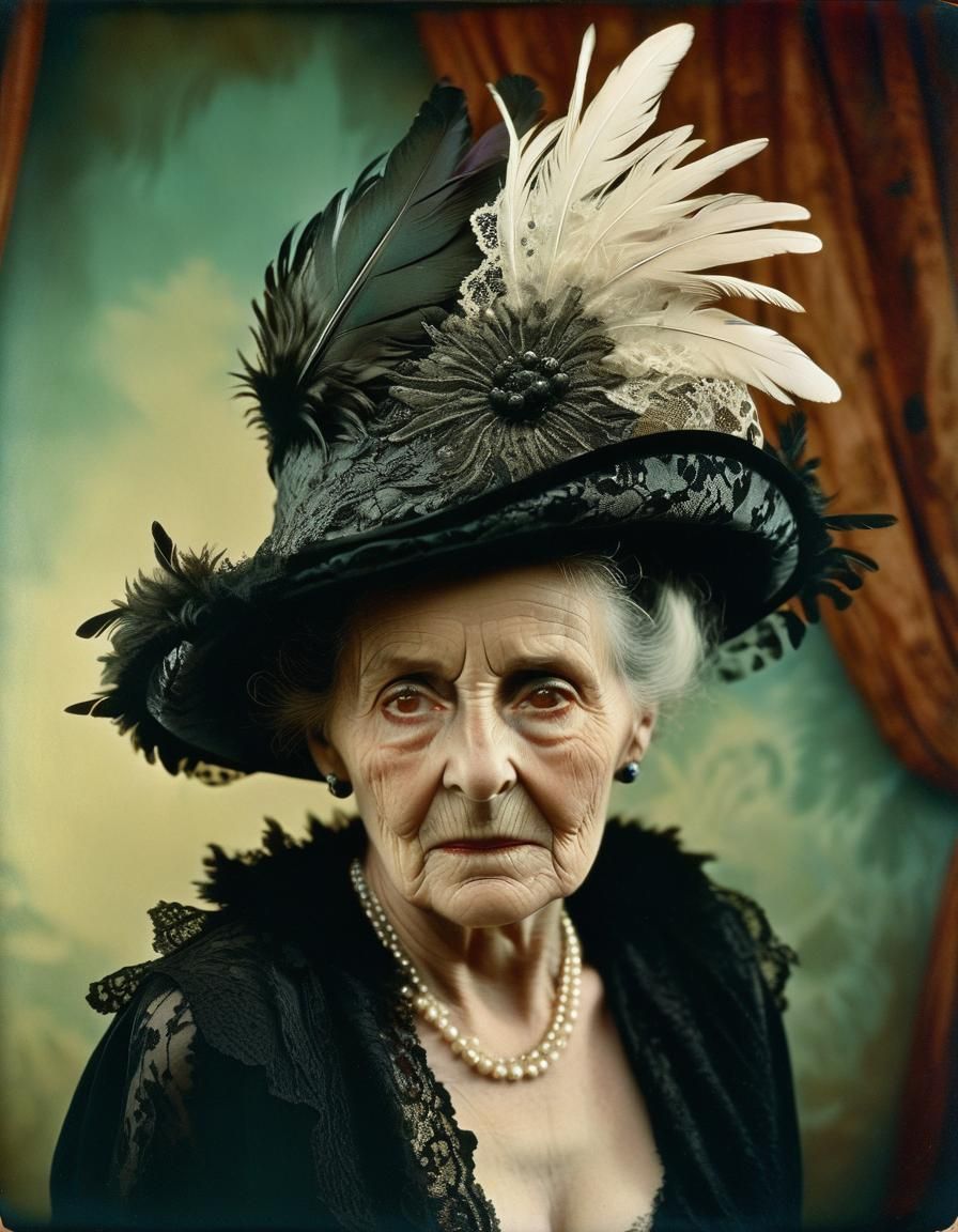 Glamorous Woman in Elaborate Hat: Classical Photography