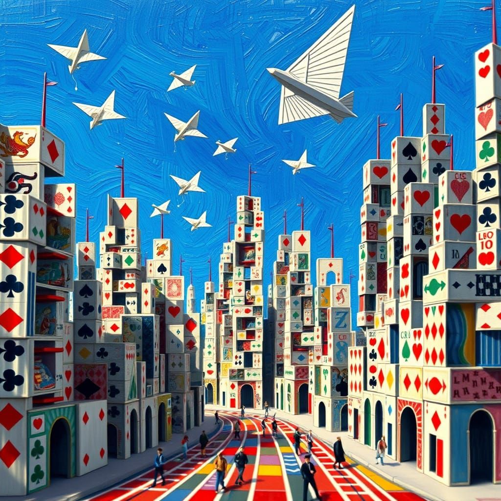 Whimsical Cityscape in Vibrant, Impasto Style