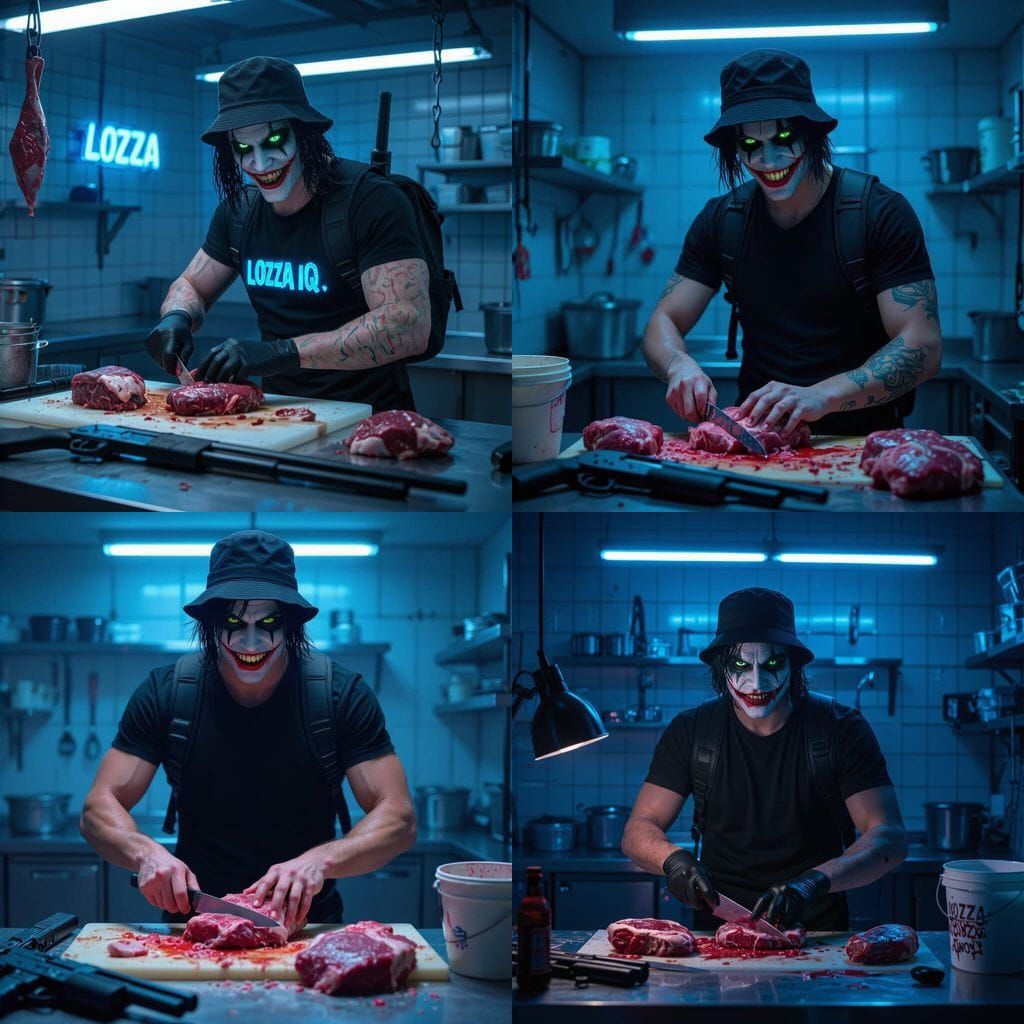 Butcher's Room with Neon Light and Zombie Superhero