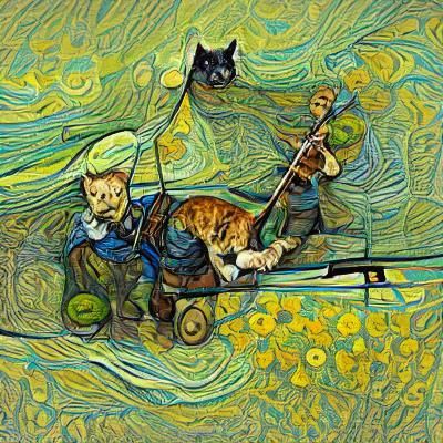 The Cat and the Fiddle in Van Gogh Style