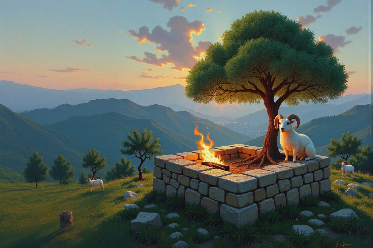 Fiery Trees on Jerusalem Stones Amidst Mountainous Landscape