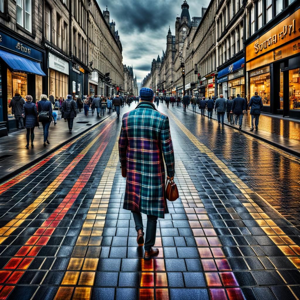 City Streets Paved with Colorful Scottish Plaid