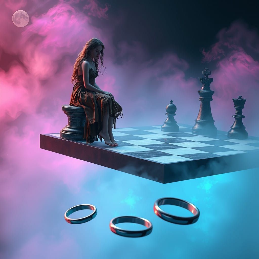 Surreal Bohemian Goddess on a Floating Chessboard