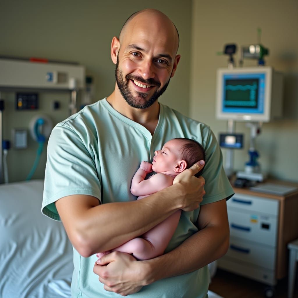 Heartwarming Portrait of Father and Newborn in Hospital