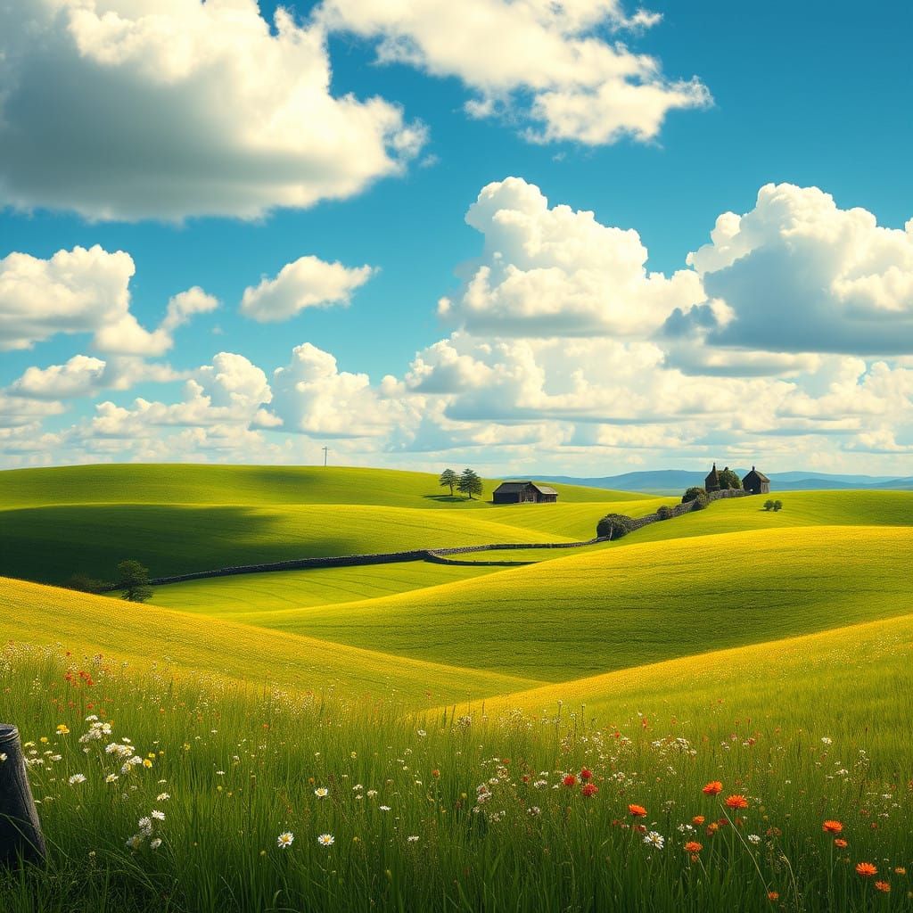 Idyllic Countryside Farm in Lush Green Landscape