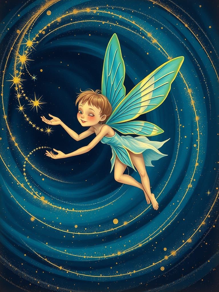 Iridescent Fairy Catches Stars: A Holographic Illustration