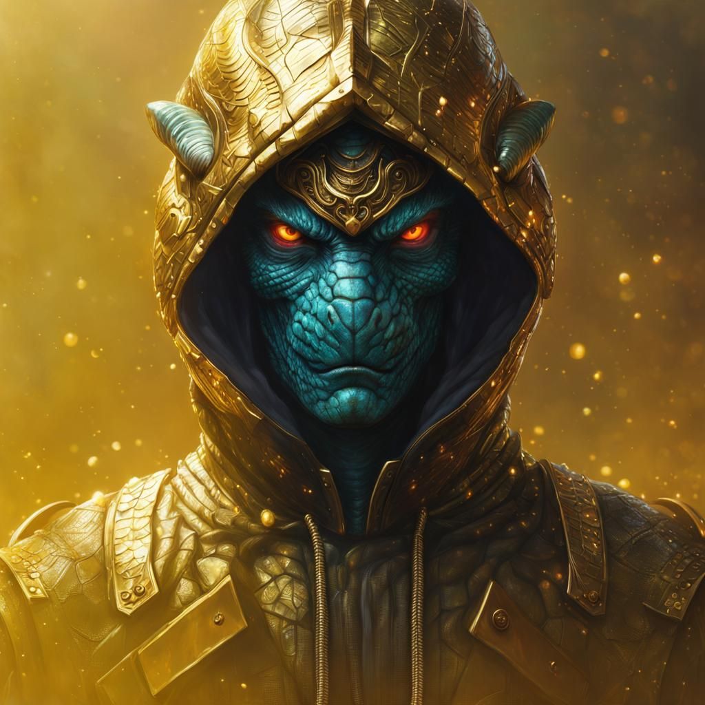 Detailed Reptilian Man in Futuristic Chrome Style