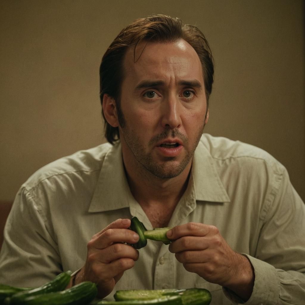 Nicolas Cage Eats Cucumber in Smoky Room