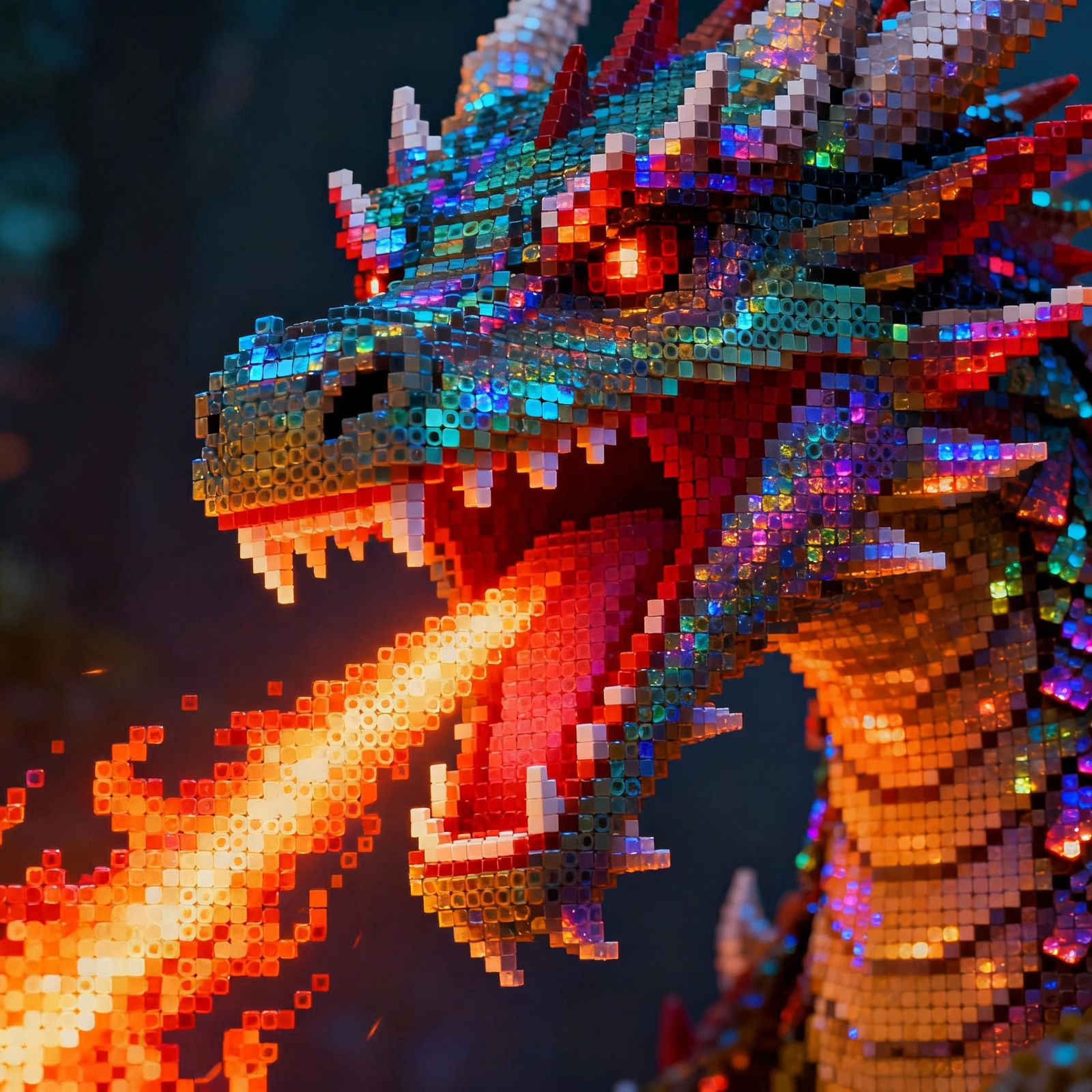Dragon Face Breathing Fire Crafted from Hama Beads