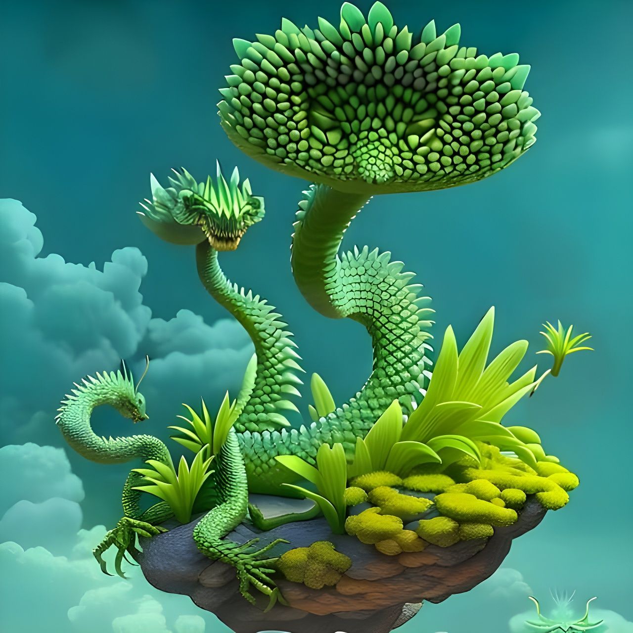 Dragon-Plant Hybrid in Hyperdetailed Digital Art
