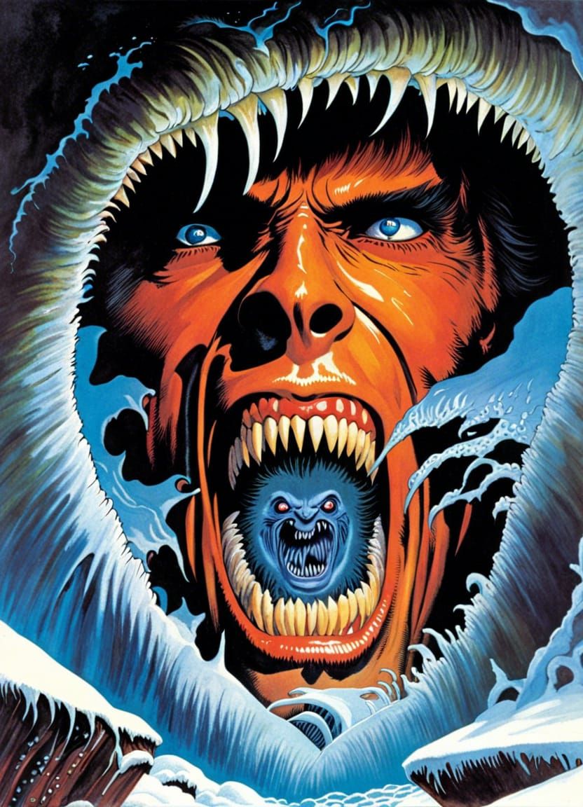 Horrifying Transformation in Antarctica: 80s Horror Art