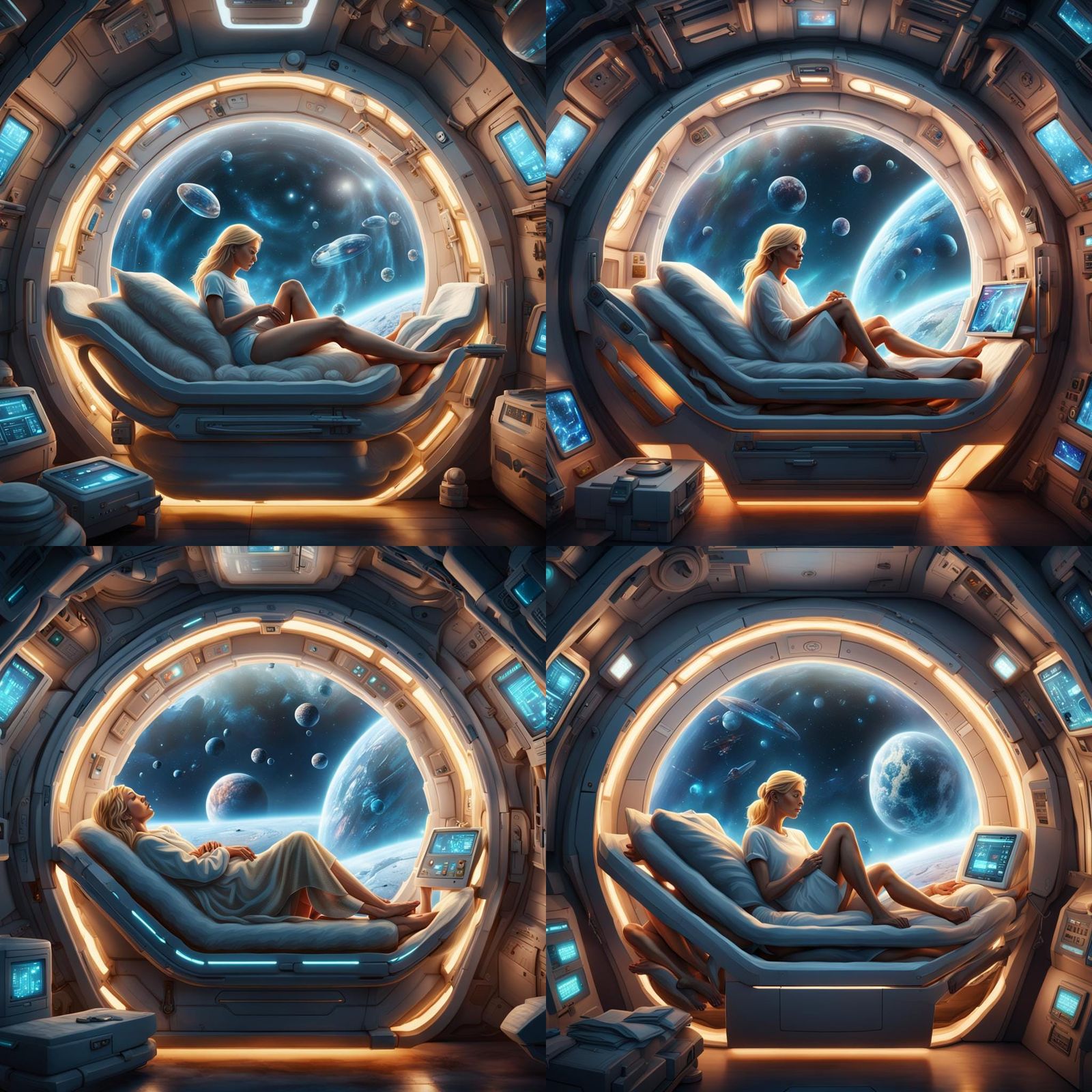 Woman Sleeping in Hibernation Pod, Detailed Matte Painting