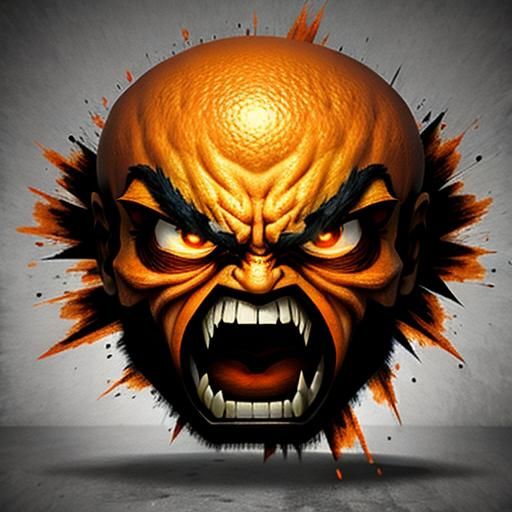Angry Orange with Cartoon Expression