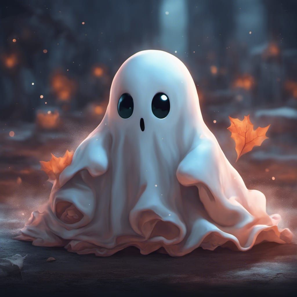 An Adorable Cartoon Ghost Blushing