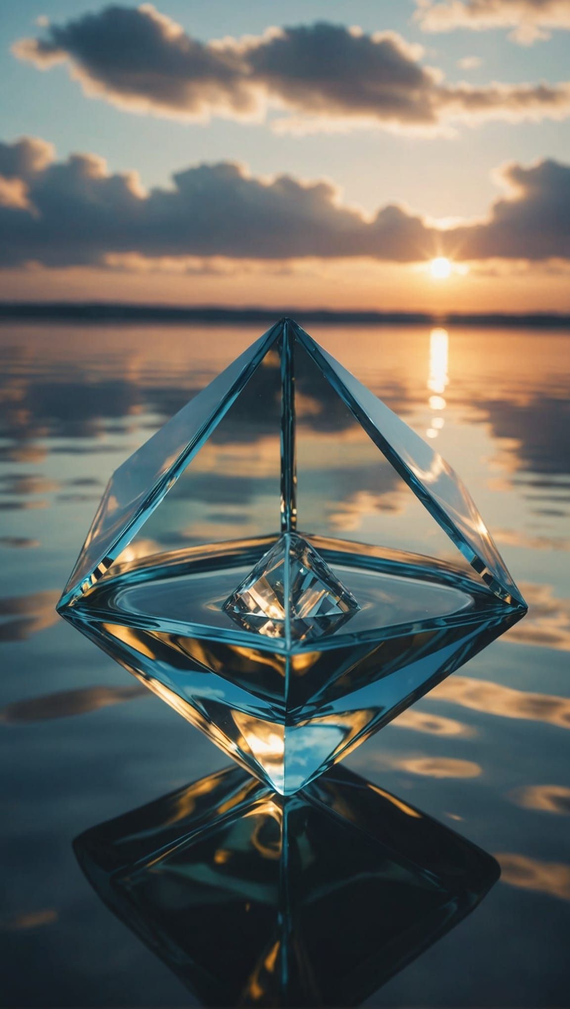 Underwater Glass Octahedron with Clouds Inside