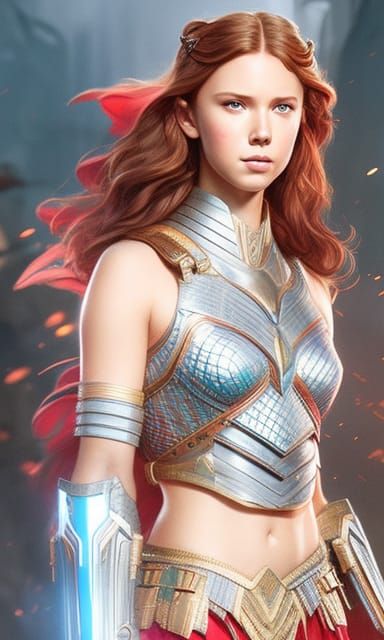 Warrior girl with wavy brown hair 29