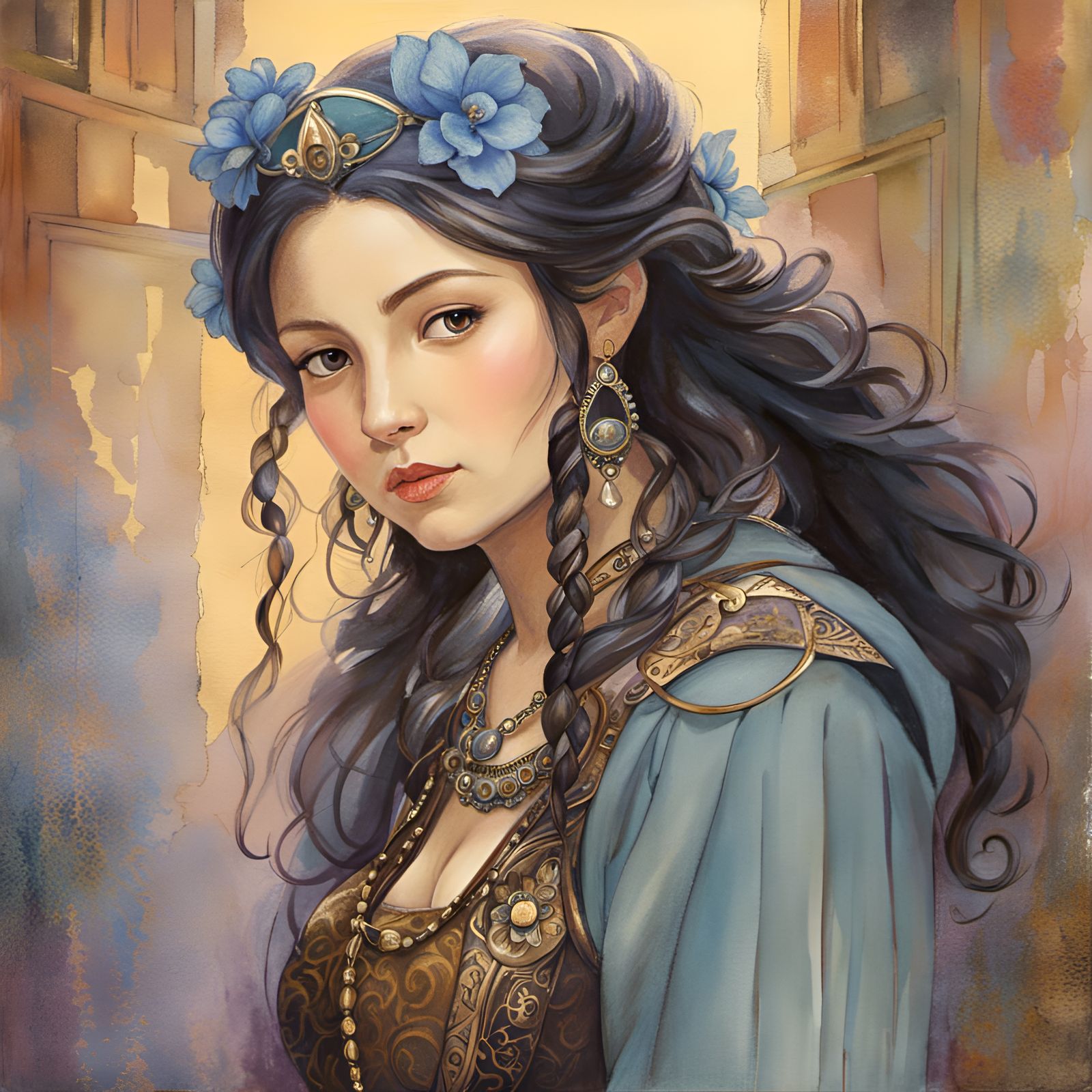 Curvy Woman in Medieval Fantasy: Ghibli Watercolor