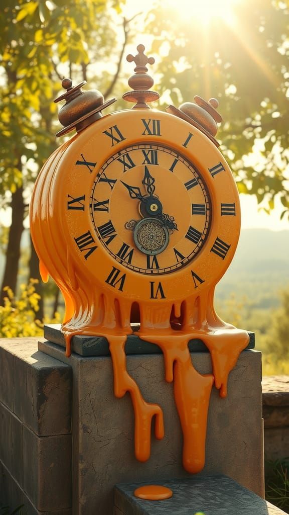 Melting Cheese Clock in Retro-Futuristic Style