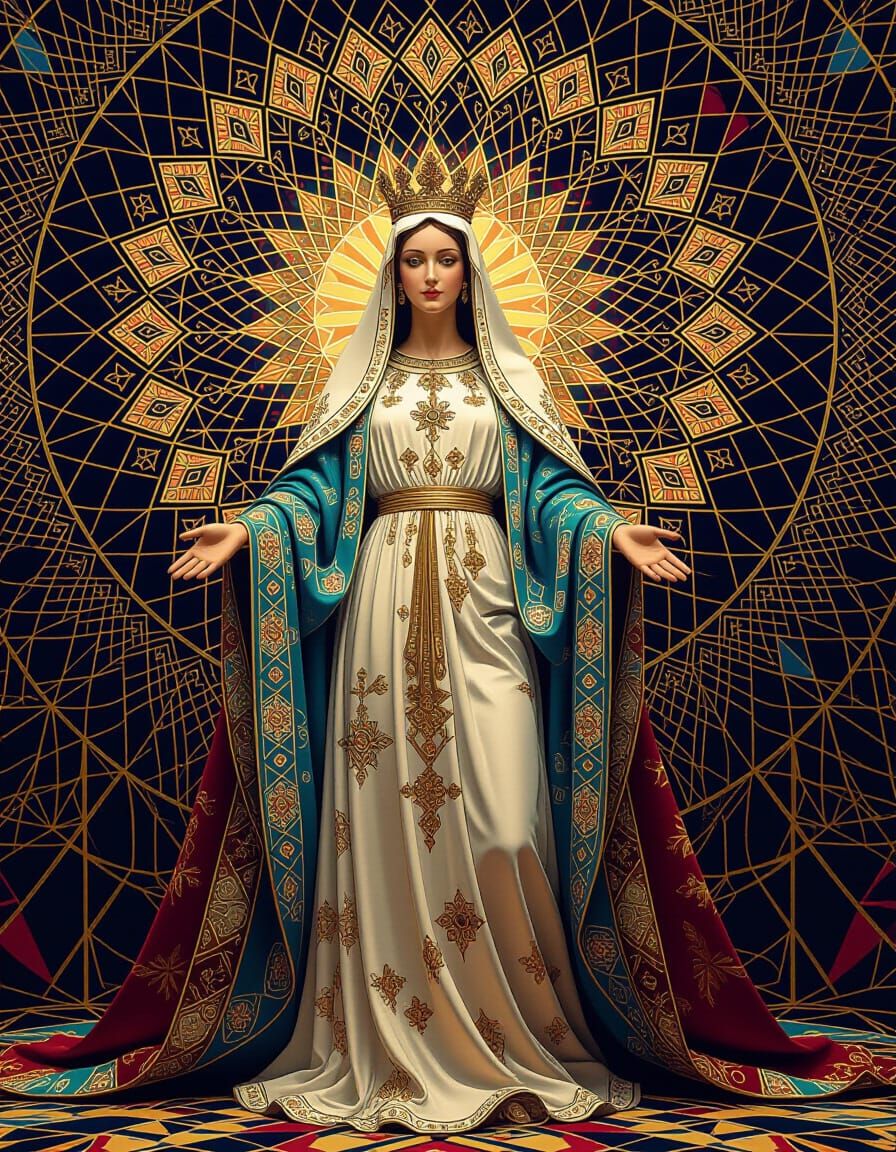 Blessed Virgin Mary in Ornate Geometric Style