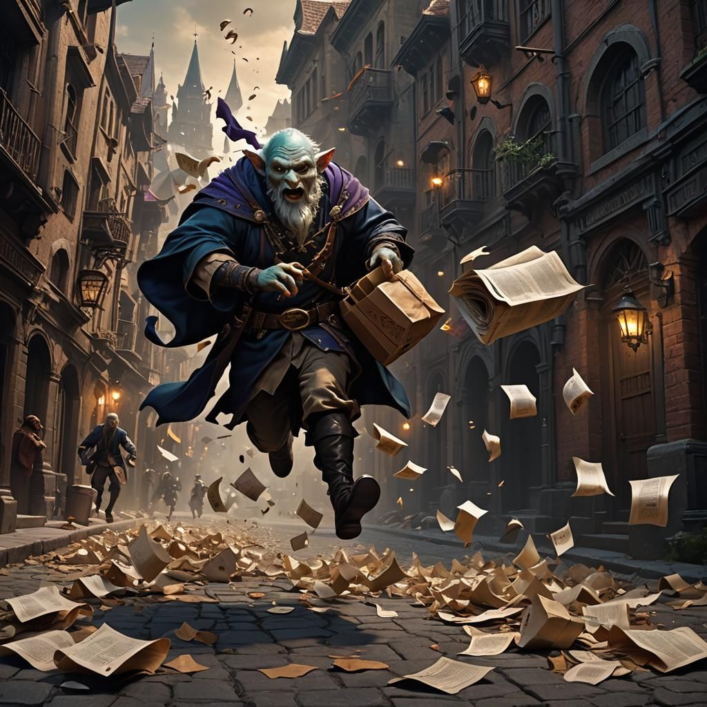 Goblin Paper Chase in Medieval Cityscape