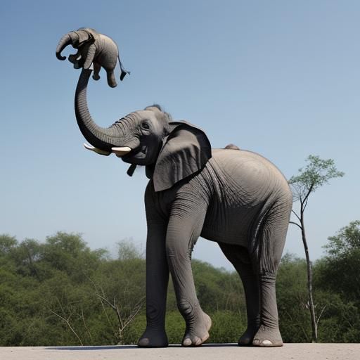 Elephant Standing on Two Legs with Trunk Up