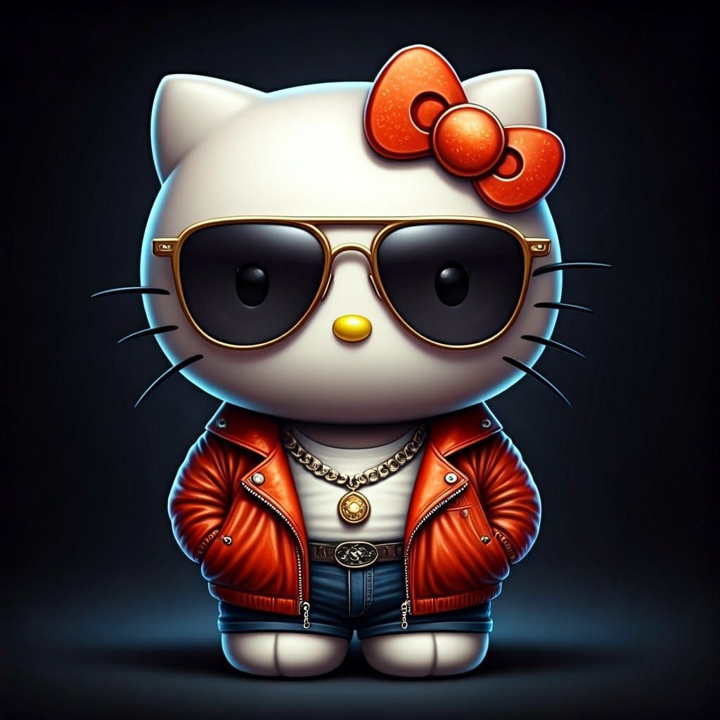 Hello Kitty in a Stylish, Fashionable Portrait, Airbrushed i...